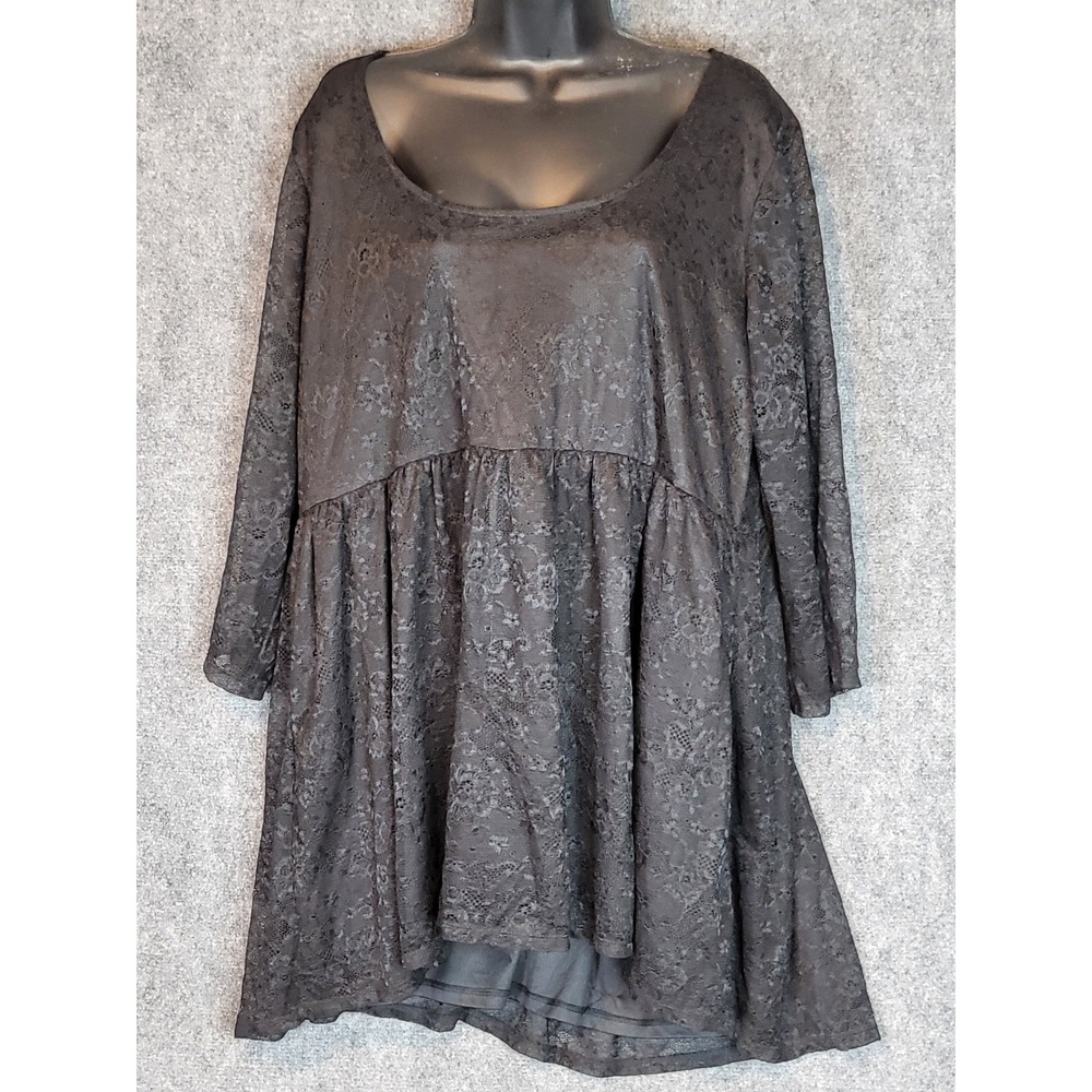 Torrid Women's Black Lace Tunic Top Babydoll Style Plus Size 2X Whimsigoth Fairy